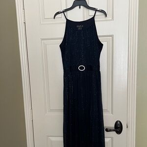 Alexa B Nites Blue Sparkle Maxi Dress - Size 4P